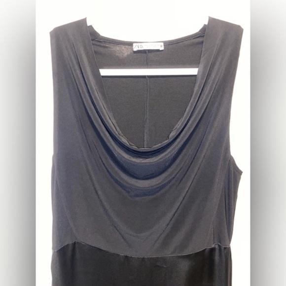 Women’s ZARA long black silky bottom stretchy top cowl neck dress size small - Picture 5 of 15